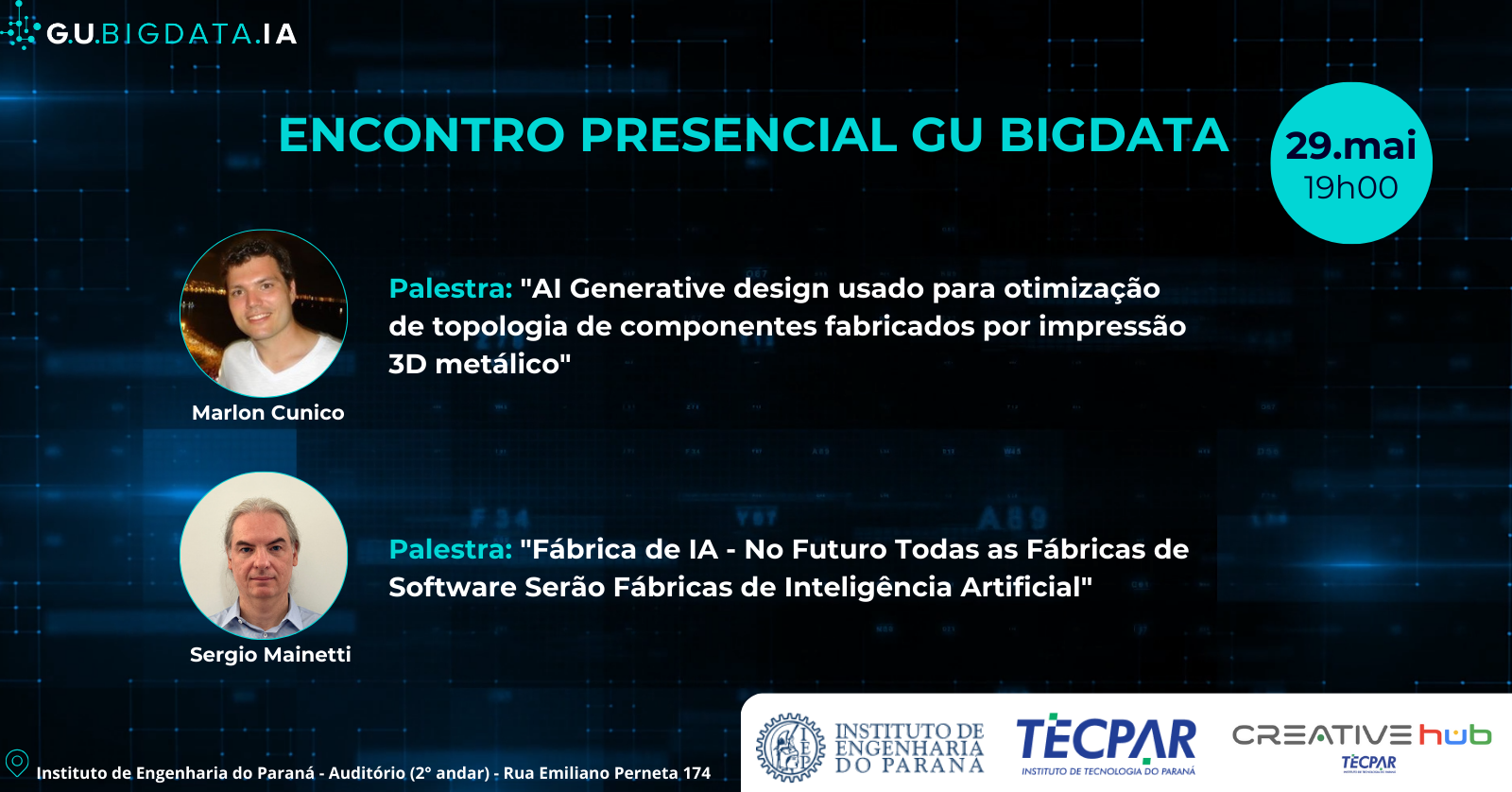 Encontro Presencial GU Bigdata - 29 de Maio no IEP: Inteligência Artificial e Impressão 3D em Destaque